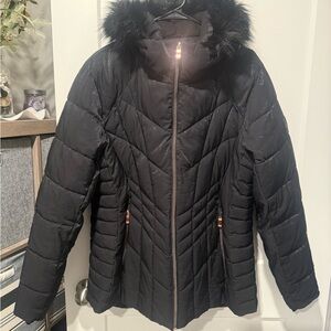 ZeroXposur Black Shimmer Puffer Jacket with Faux Fur